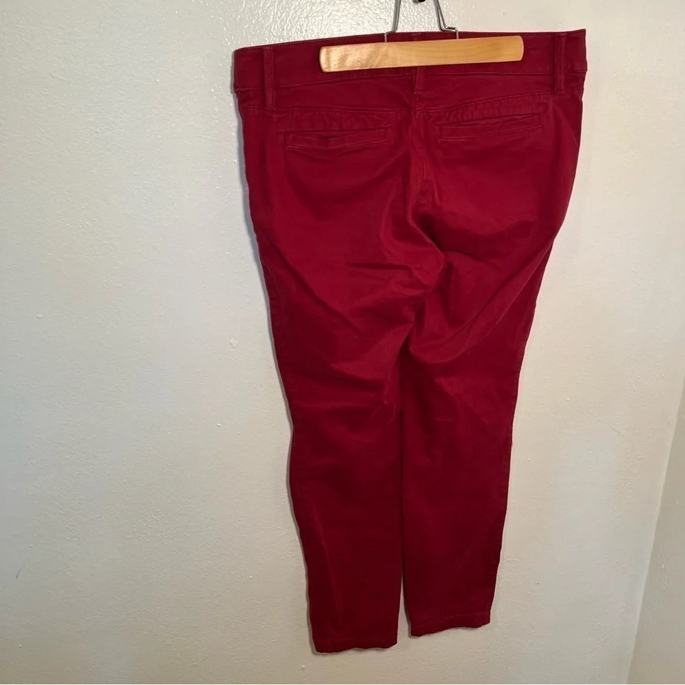 Loft Women's Sz 8 Chino Pant Burgundy Red Moto Zippers Slim Ankle Stretch Cotton